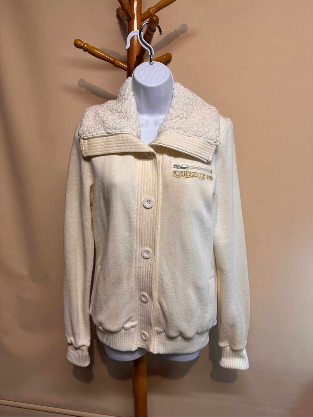Girl’s Fox Cream Teddy Sherpa Sweater Jacket Foxriders Company . Size Large